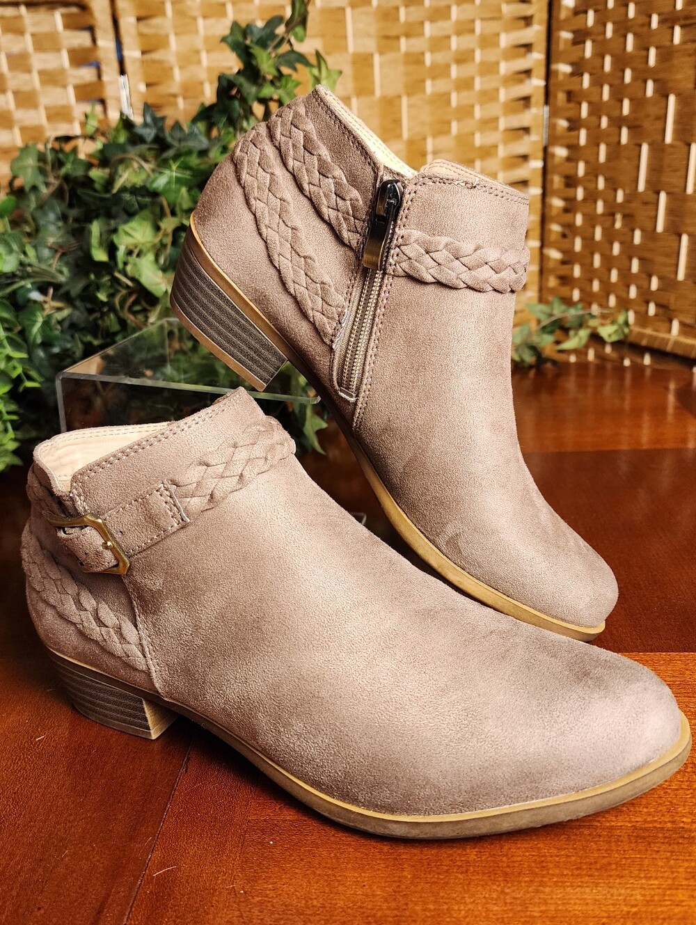Life Stride Braided Suede Ankle Boots - Light Brown